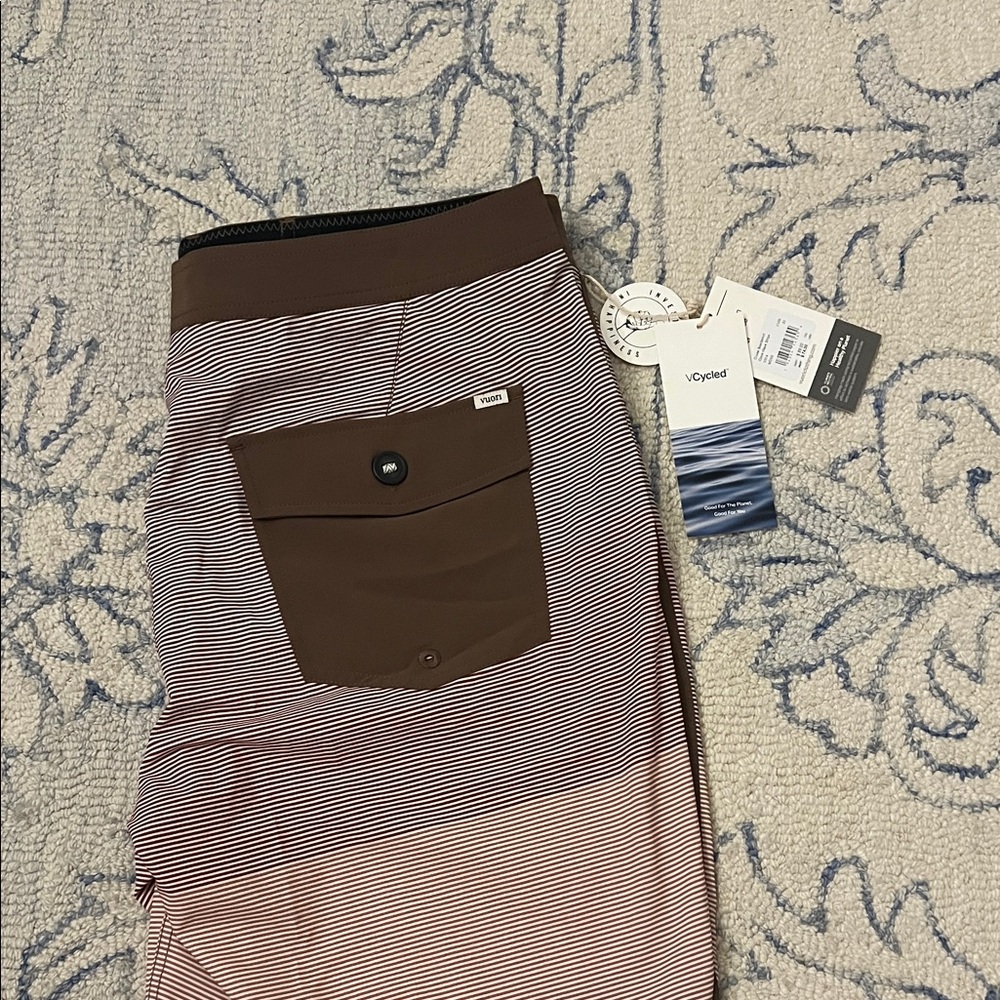 Vuori Men's Striped Brown Swim Board Shorts - Picture 5 of 5